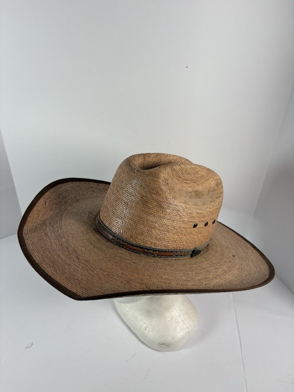 Justin Bent Rail Straw Cowboy Hat Size 7 3/8 Western Ranch Rodeo Leather Band